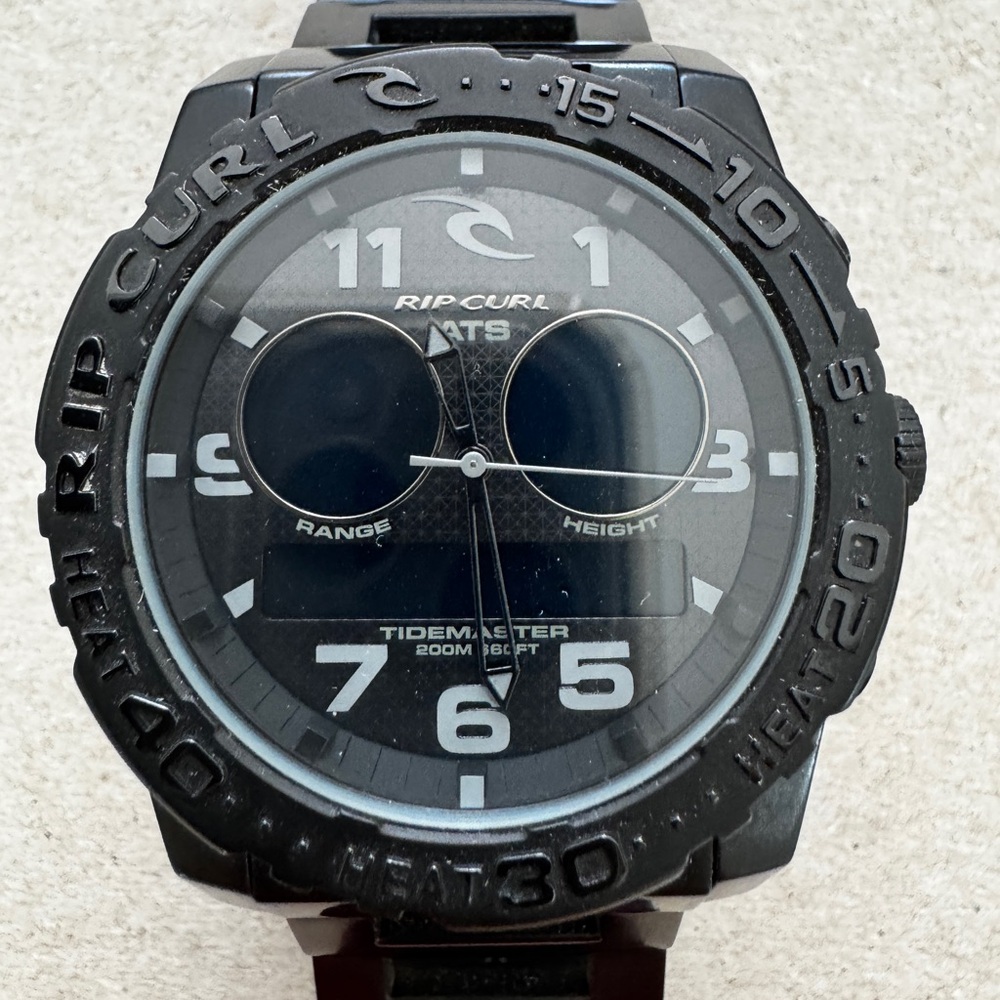 men’s black stainless steel rip curl battery core tide watch
